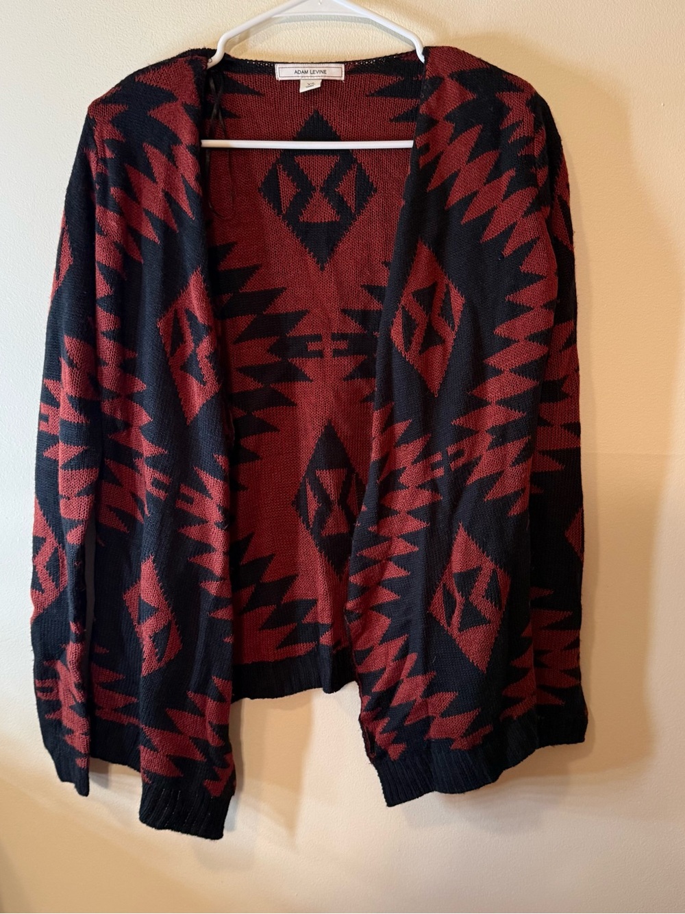 Adam Levine Collection Aztec Open-Front Cardigan - Black & Burgundy